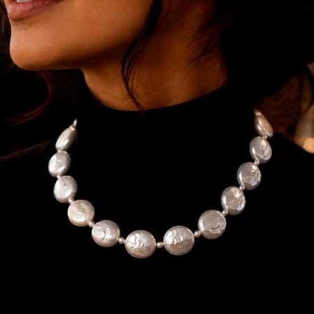 Handcrafted Freshwater Coin Pearl Statement Necklace